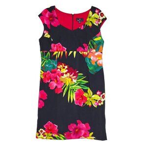 Ronni Nicole Dress Size 16 Multicolor Tropical Flowers on Black Sleeveless